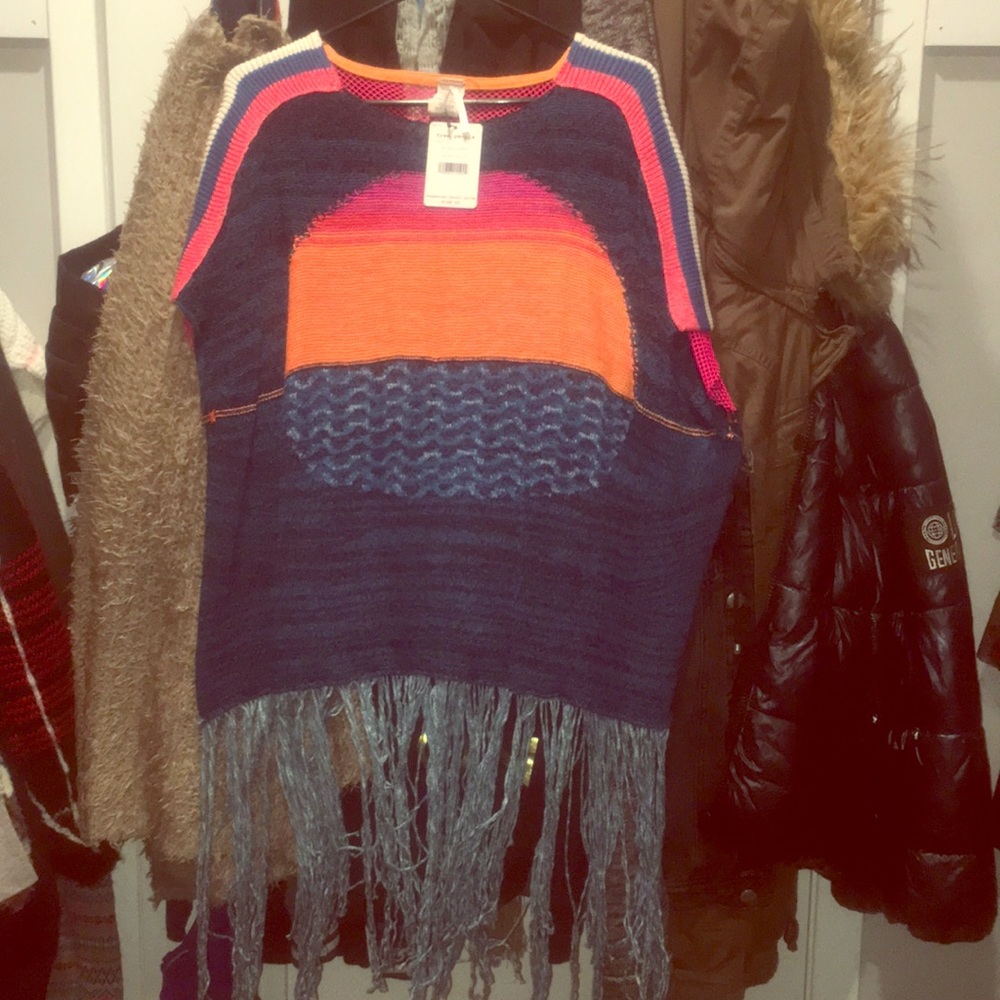 Free People Sunset Fringe Sweater Poncho BNWT